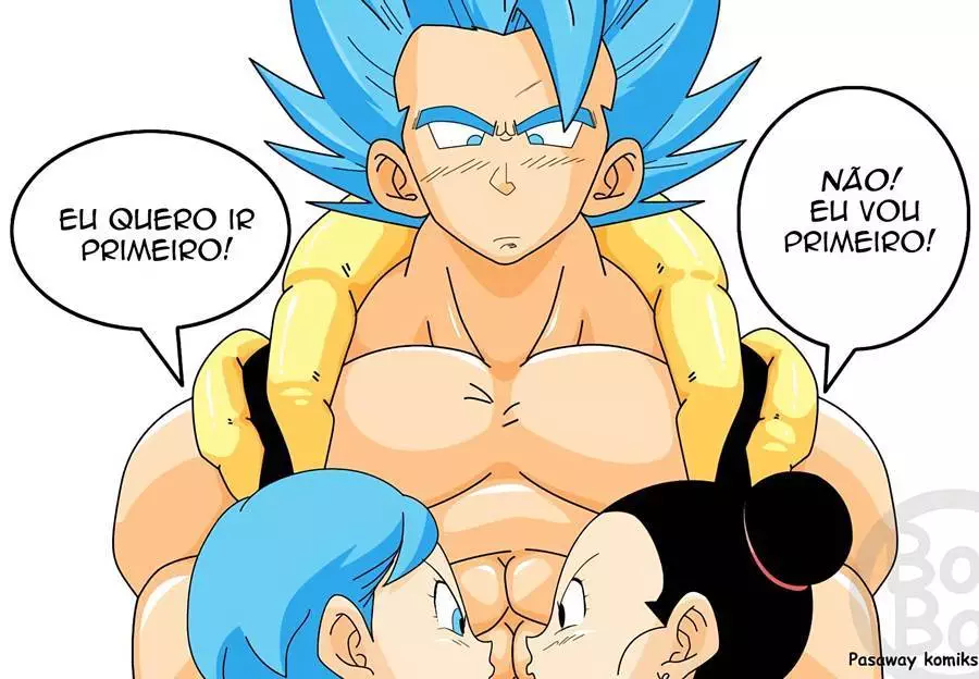 Gogeta comendo as esposas Chichi e Bulma