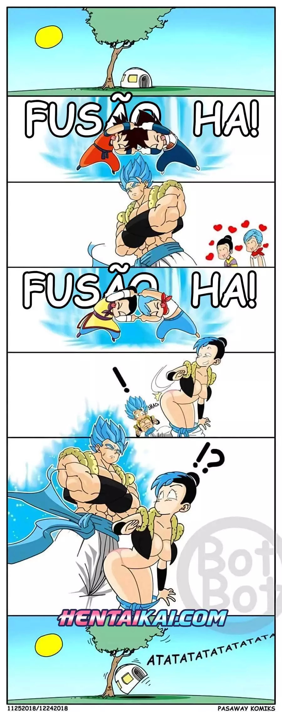 Gogeta comendo as esposas Chichi e Bulma